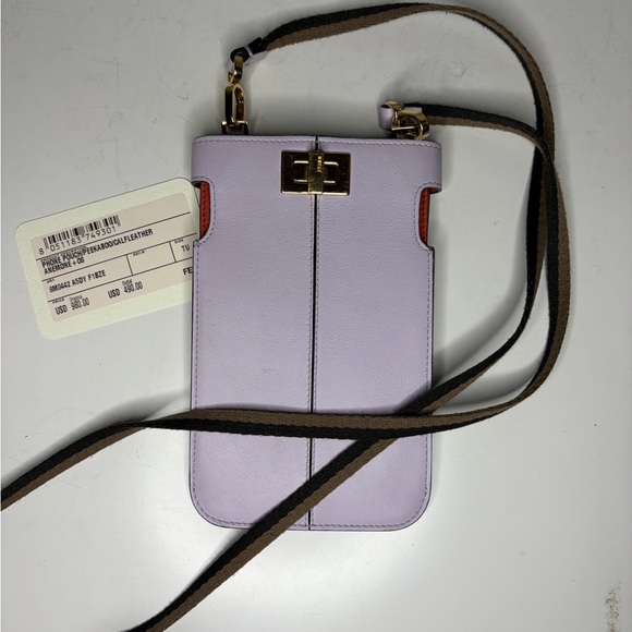 FENDI Peekaboo phone pouch calf leather canvas strap anemone (lilac) and orange